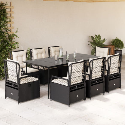 Set da Pranzo da Giardino 9 pz con Cuscini Nero in Polyrattan - homemem39