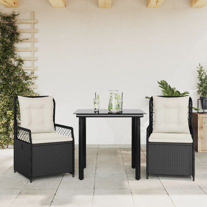 Set da Pranzo da Giardino 3 pz con Cuscini Nero in Polyrattan - homemem39