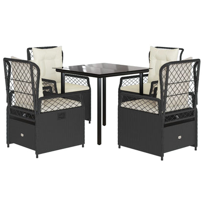 Set da Pranzo da Giardino 5 pz Nero con Cuscini in Polyrattan - homemem39