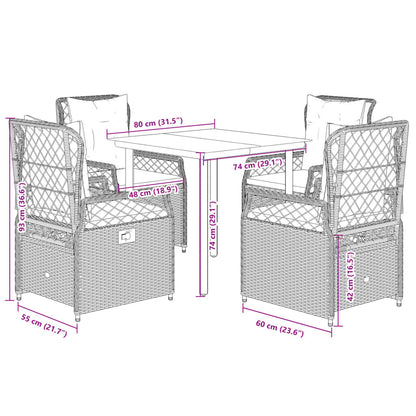 Set da Pranzo da Giardino 5 pz Nero con Cuscini in Polyrattan