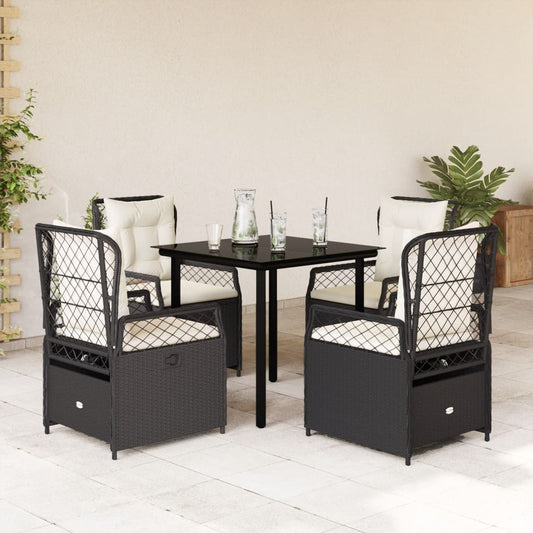 Set da Pranzo da Giardino 5 pz Nero con Cuscini in Polyrattan - homemem39