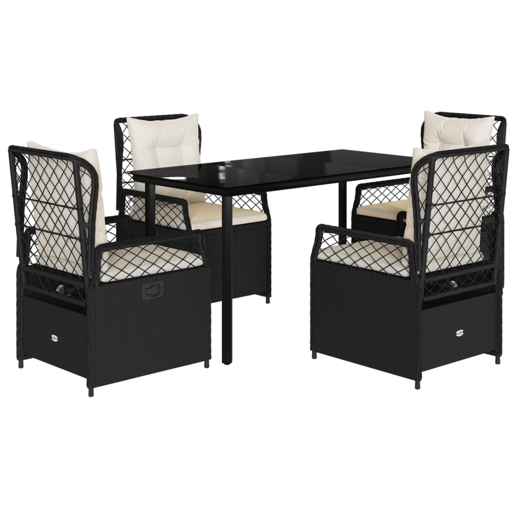 Set da Pranzo da Giardino 5 pz Nero con Cuscini in Polyrattan - homemem39