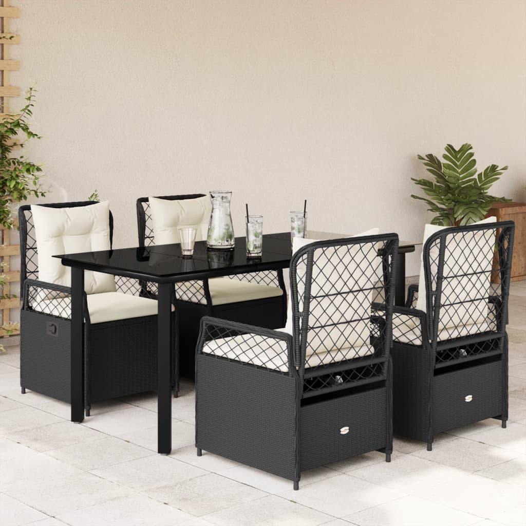 Set da Pranzo da Giardino 5 pz Nero con Cuscini in Polyrattan - homemem39