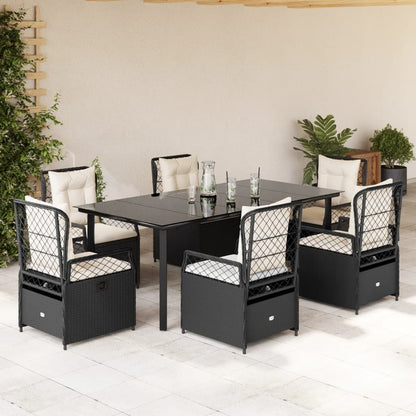 Set da Pranzo da Giardino 7 pz Nero con Cuscini in Polyrattan - homemem39