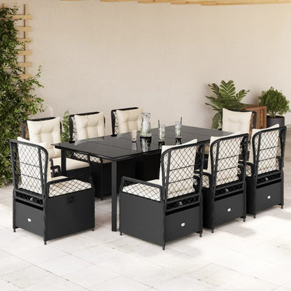 Set da Pranzo da Giardino 9 pz con Cuscini Nero in Polyrattan - homemem39