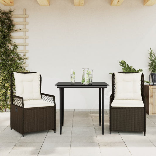 Set da Pranzo da Giardino 3pz con Cuscini in Polyrattan Marrone - homemem39
