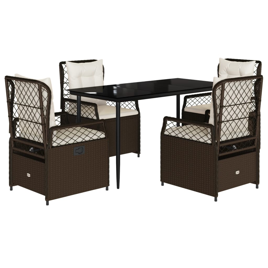 Set da Pranzo da Giardino 5pz con Cuscini in Polyrattan Marrone - homemem39