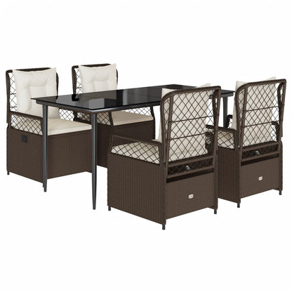 Set da Pranzo da Giardino 5pz con Cuscini in Polyrattan Marrone - homemem39