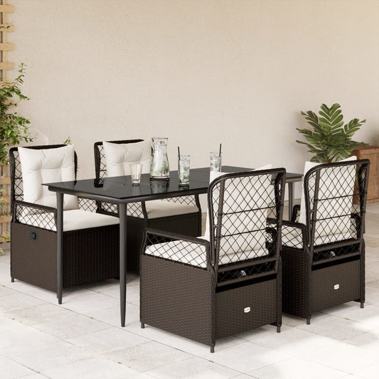 Set da Pranzo da Giardino 5pz con Cuscini in Polyrattan Marrone - homemem39