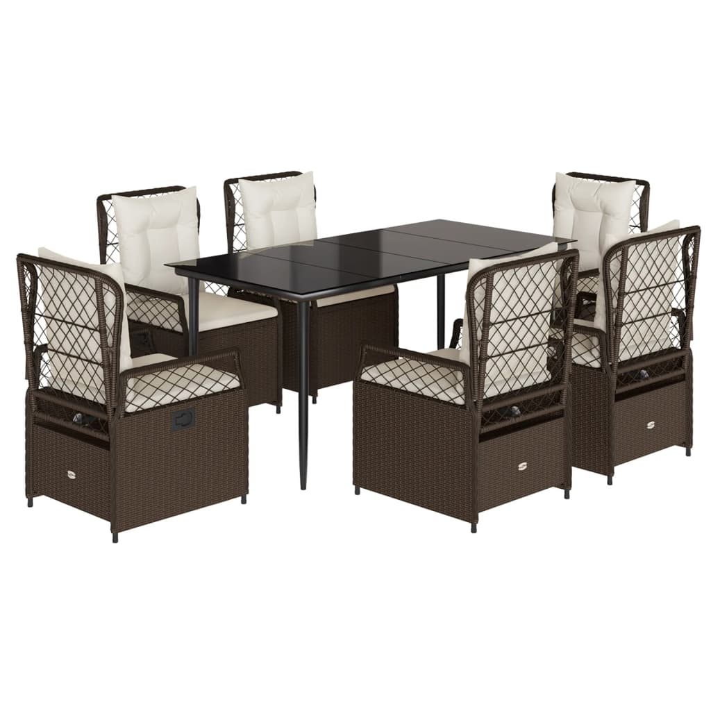 Set da Pranzo da Giardino 7pz con Cuscini in Polyrattan Marrone - homemem39