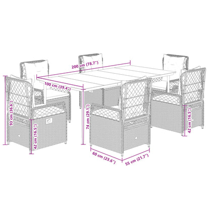 Set da Pranzo da Giardino 7pz con Cuscini in Polyrattan Marrone - homemem39