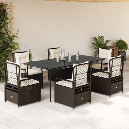 Set da Pranzo da Giardino 7pz con Cuscini in Polyrattan Marrone - homemem39