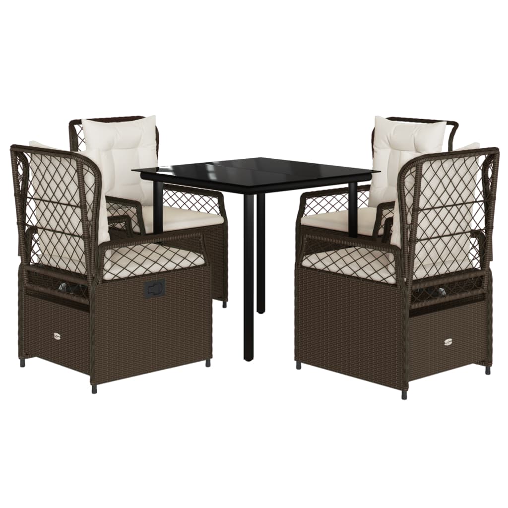 Set da Pranzo da Giardino 5pz con Cuscini in Polyrattan Marrone