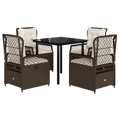 Set da Pranzo da Giardino 5pz con Cuscini in Polyrattan Marrone - homemem39