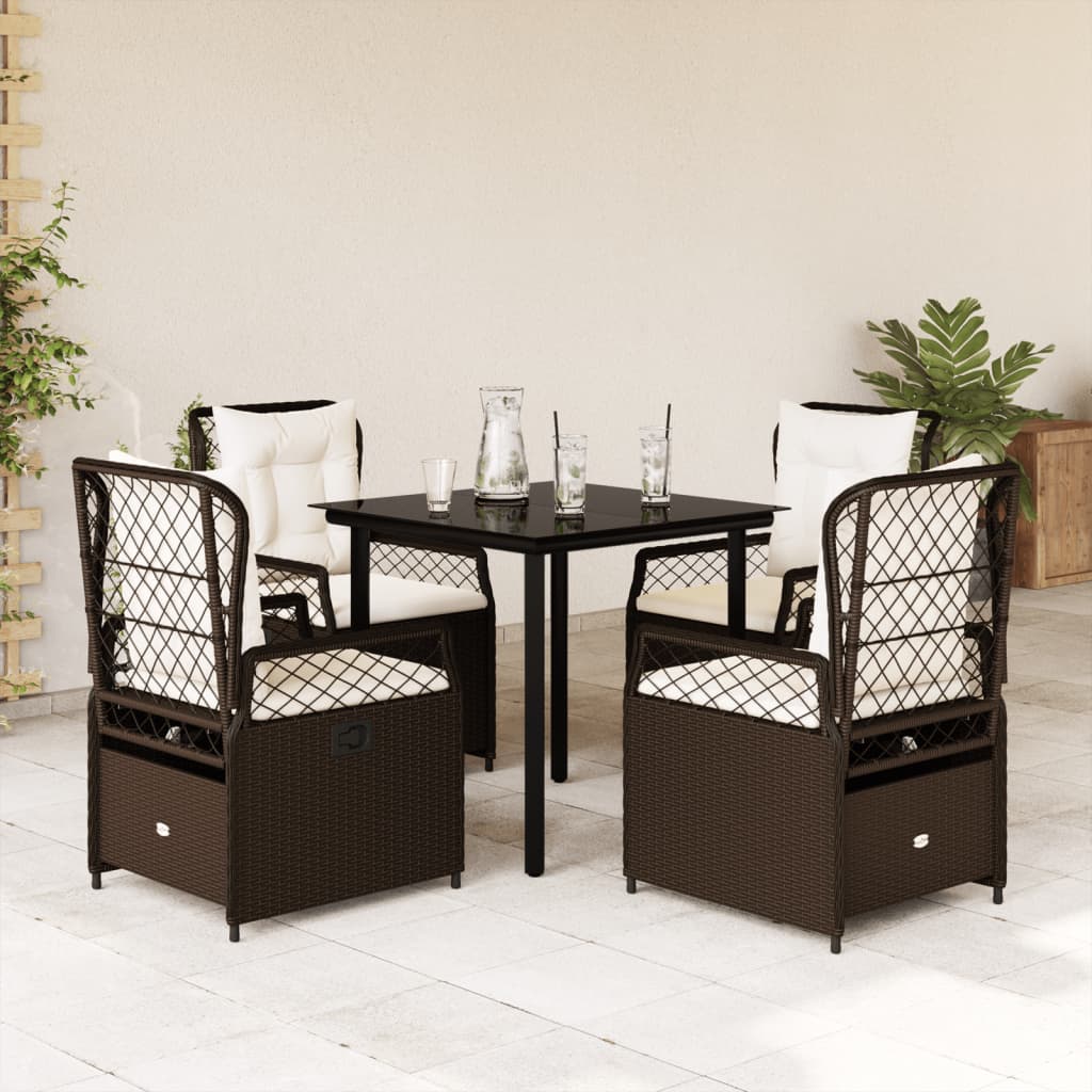 Set da Pranzo da Giardino 5pz con Cuscini in Polyrattan Marrone - homemem39