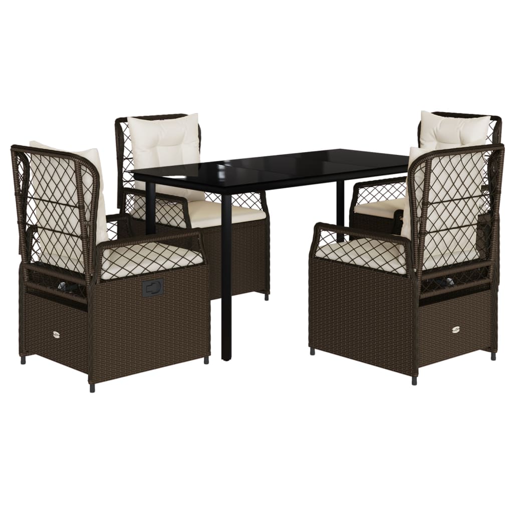 Set da Pranzo da Giardino 5pz con Cuscini in Polyrattan Marrone - homemem39