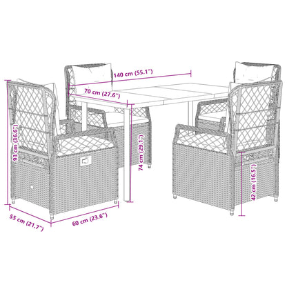 Set da Pranzo da Giardino 5pz con Cuscini in Polyrattan Marrone | homemem39