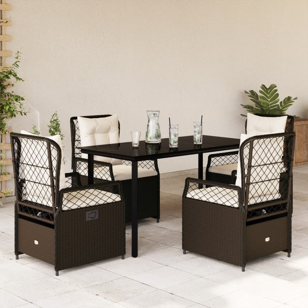Set da Pranzo da Giardino 5pz con Cuscini in Polyrattan Marrone | homemem39
