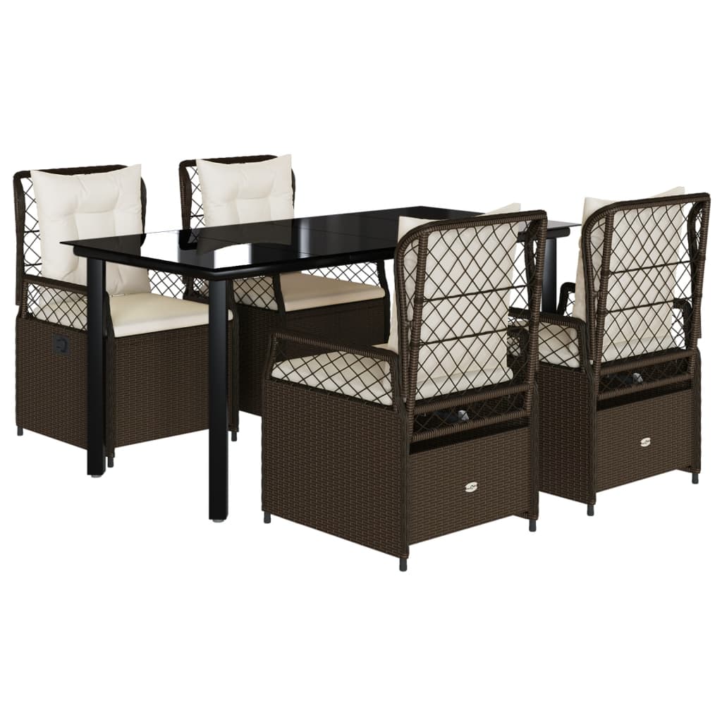 Set da Pranzo da Giardino 5pz con Cuscini in Polyrattan Marrone | homemem39