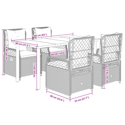Set da Pranzo da Giardino 5pz con Cuscini in Polyrattan Marrone | homemem39