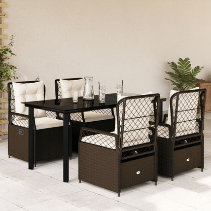 Set da Pranzo da Giardino 5pz con Cuscini in Polyrattan Marrone - homemem39