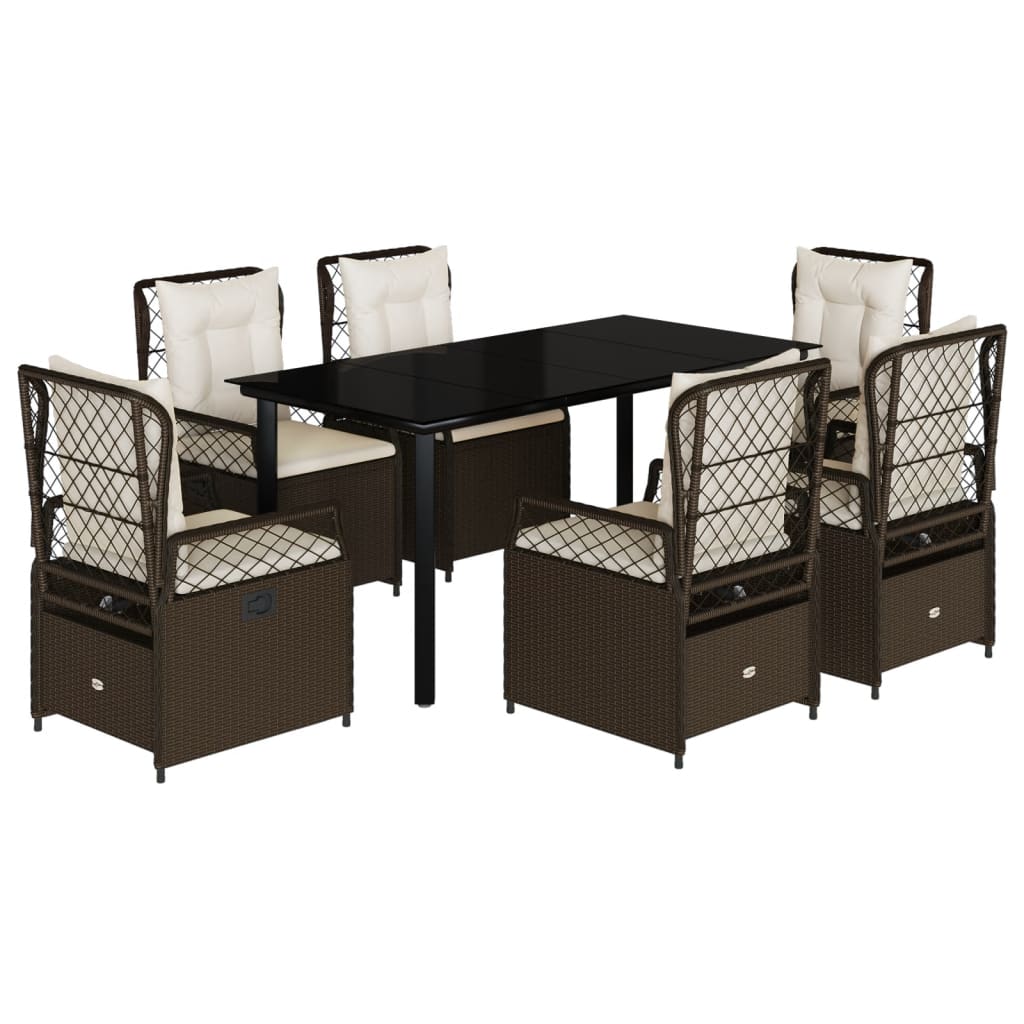 Set da Pranzo da Giardino 7pz con Cuscini in Polyrattan Marrone | homemem39