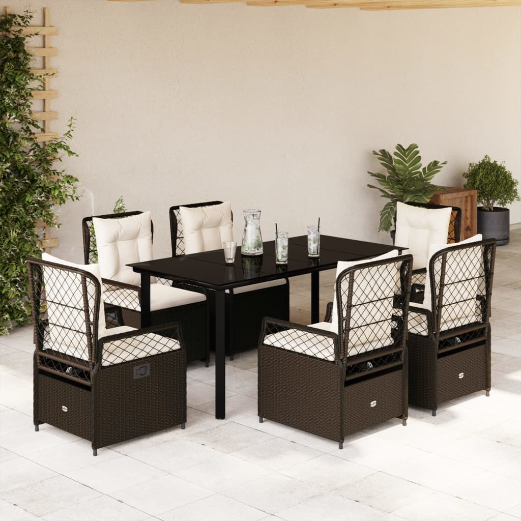 Set da Pranzo da Giardino 7pz con Cuscini in Polyrattan Marrone | homemem39
