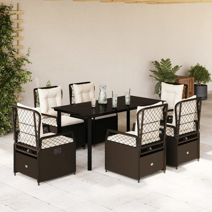 Set da Pranzo da Giardino 7pz con Cuscini in Polyrattan Marrone | homemem39
