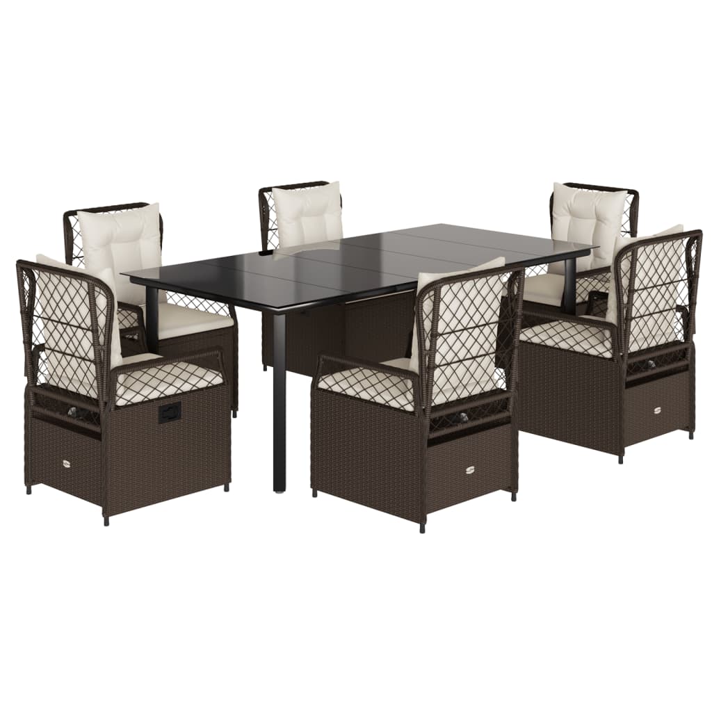 Set da Pranzo da Giardino 7pz con Cuscini in Polyrattan Marrone - homemem39