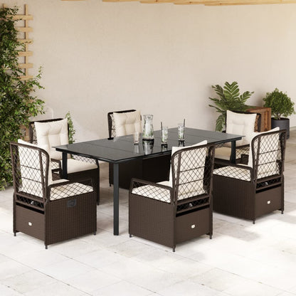 Set da Pranzo da Giardino 7pz con Cuscini in Polyrattan Marrone | homemem39