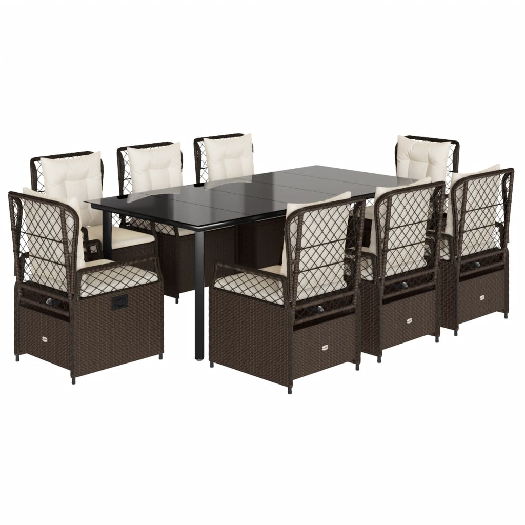 Set da Pranzo da Giardino 9pz con Cuscini Marrone in Polyrattan - homemem39