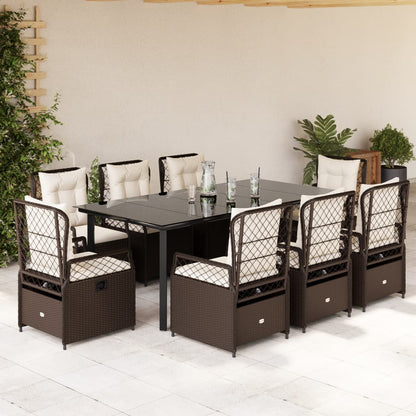 Set da Pranzo da Giardino 9pz con Cuscini Marrone in Polyrattan | homemem39