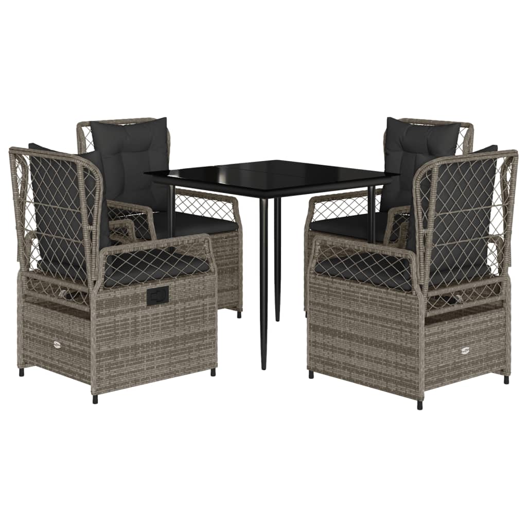 Set da Pranzo da Giardino 5 pz con Cuscini in Polyrattan Grigio