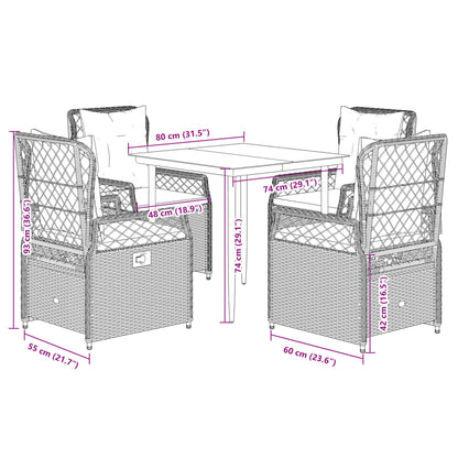 Set da Pranzo da Giardino 5 pz con Cuscini in Polyrattan Grigio