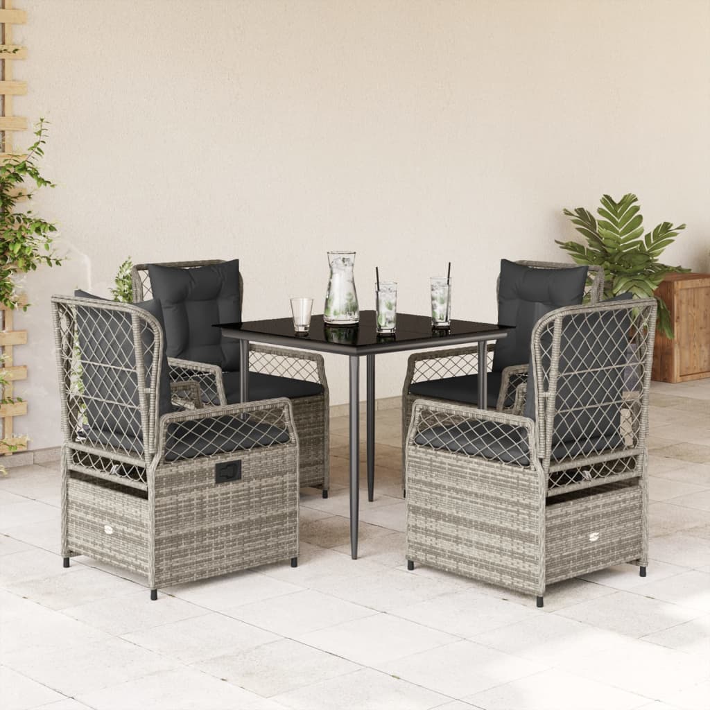 Set da Pranzo da Giardino 5 pz con Cuscini in Polyrattan Grigio