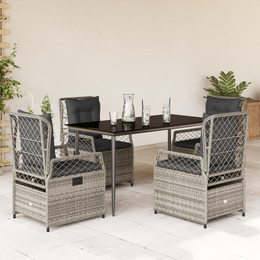 Set da Pranzo da Giardino 5 pz con Cuscini in Polyrattan Grigio - homemem39
