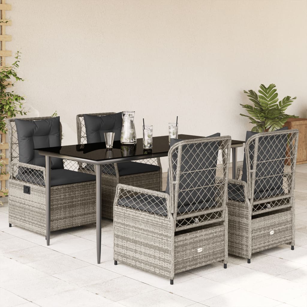 Set da Pranzo da Giardino 5 pz con Cuscini in Polyrattan Grigio - homemem39