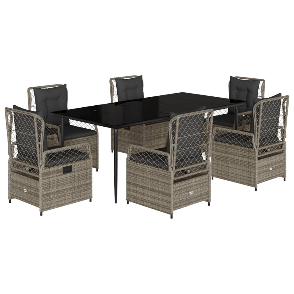 Set da Pranzo da Giardino 7 pz con Cuscini in Polyrattan Grigio - homemem39