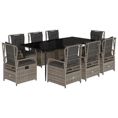 Set da Pranzo da Giardino 9 pz con Cuscini in Polyrattan Grigio - homemem39