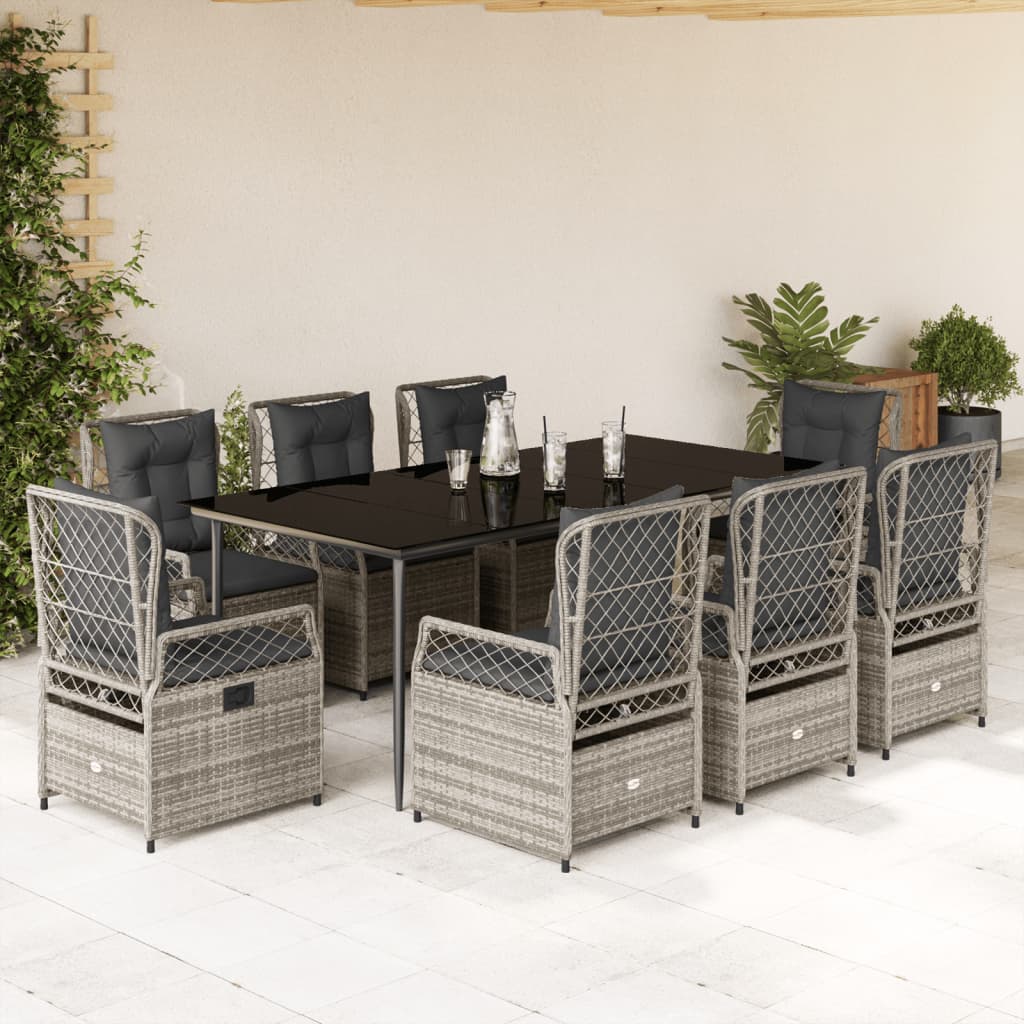 Set da Pranzo da Giardino 9 pz con Cuscini in Polyrattan Grigio - homemem39