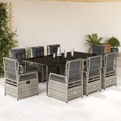 Set da Pranzo da Giardino 9 pz con Cuscini in Polyrattan Grigio - homemem39