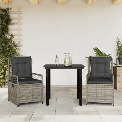 Set da Pranzo da Giardino 3 pz con Cuscini in Polyrattan Grigio - homemem39