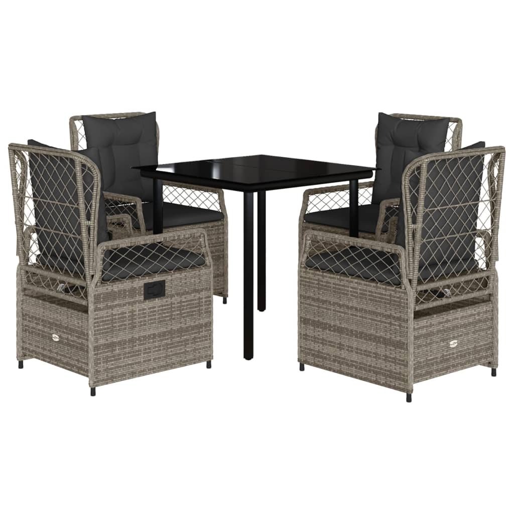 Set da Pranzo da Giardino 5 pz con Cuscini in Polyrattan Grigio - homemem39