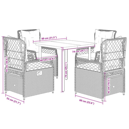 Set da Pranzo da Giardino 5 pz con Cuscini in Polyrattan Grigio - homemem39