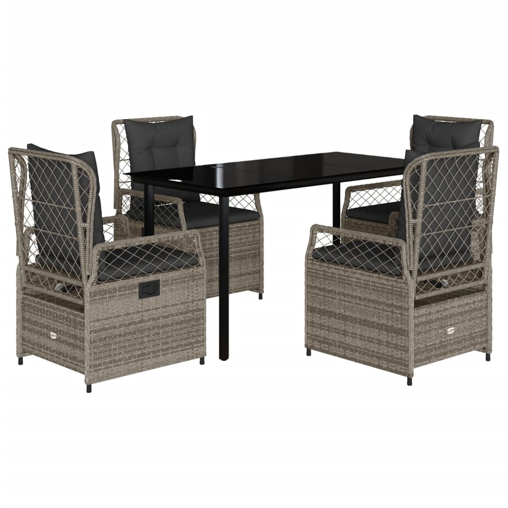 Set da Pranzo da Giardino 5 pz con Cuscini in Polyrattan Grigio - homemem39