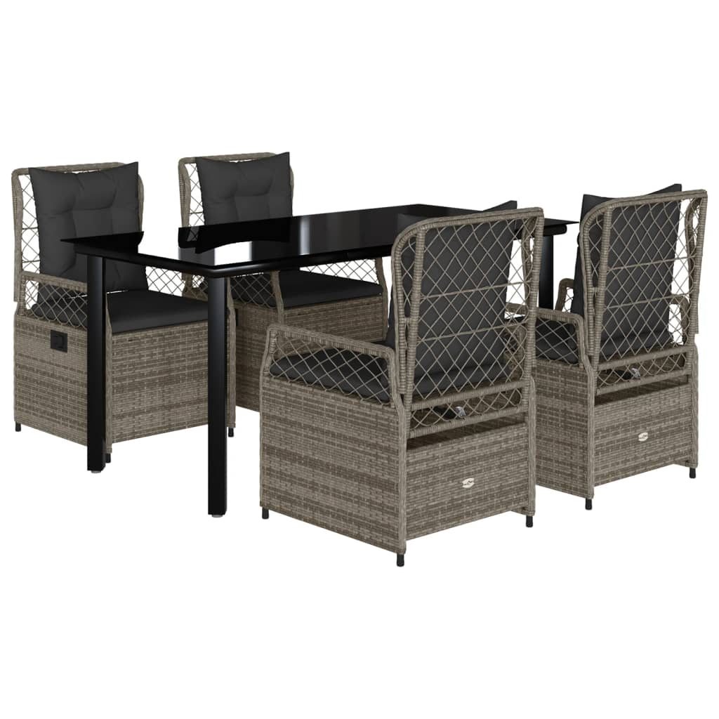 Set da Pranzo da Giardino 5 pz con Cuscini in Polyrattan Grigio - homemem39