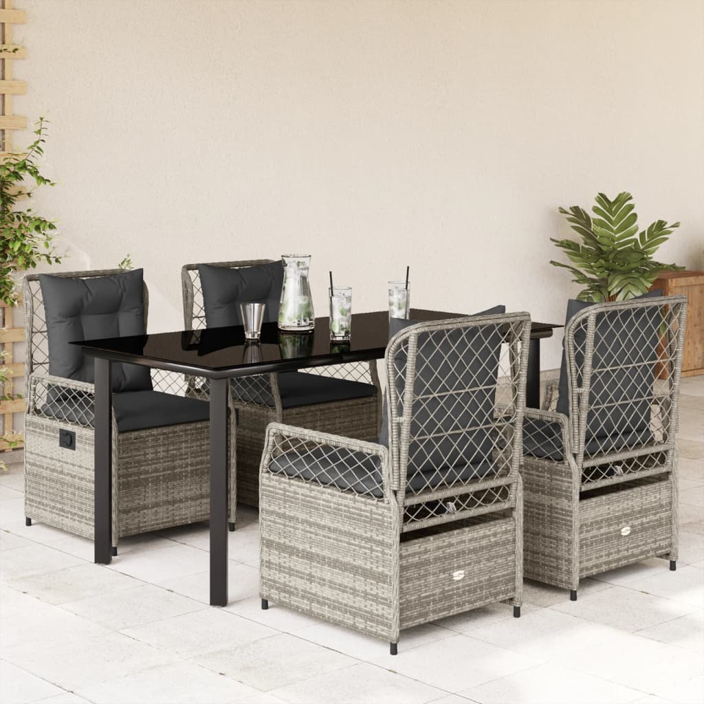 Set da Pranzo da Giardino 5 pz con Cuscini in Polyrattan Grigio - homemem39