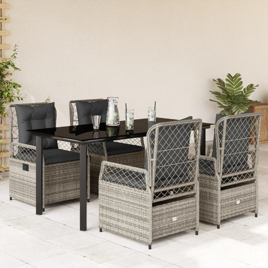 Set da Pranzo da Giardino 5 pz con Cuscini in Polyrattan Grigio - homemem39