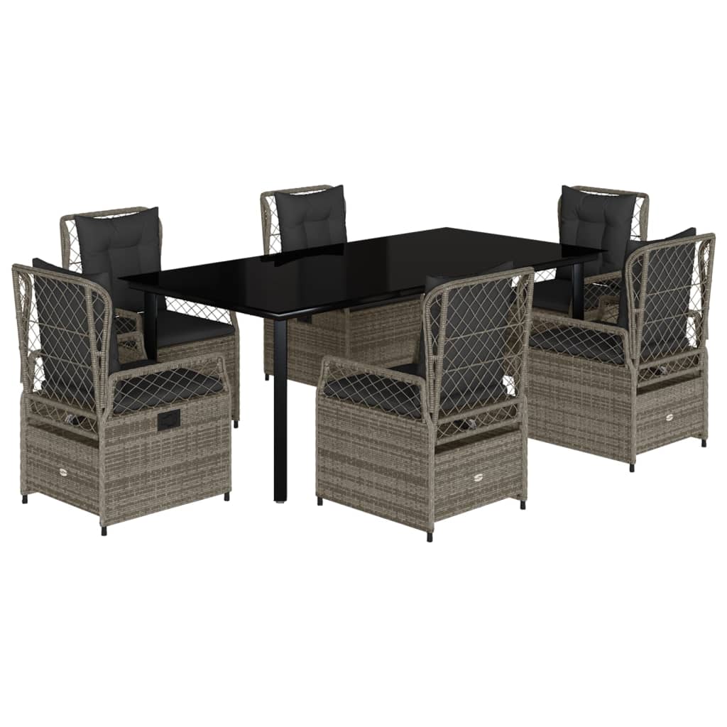 Set da Pranzo da Giardino 7 pz con Cuscini in Polyrattan Grigio - homemem39