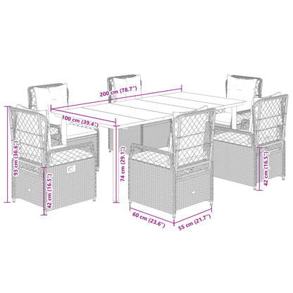 Set da Pranzo da Giardino 7 pz con Cuscini in Polyrattan Grigio | homemem39